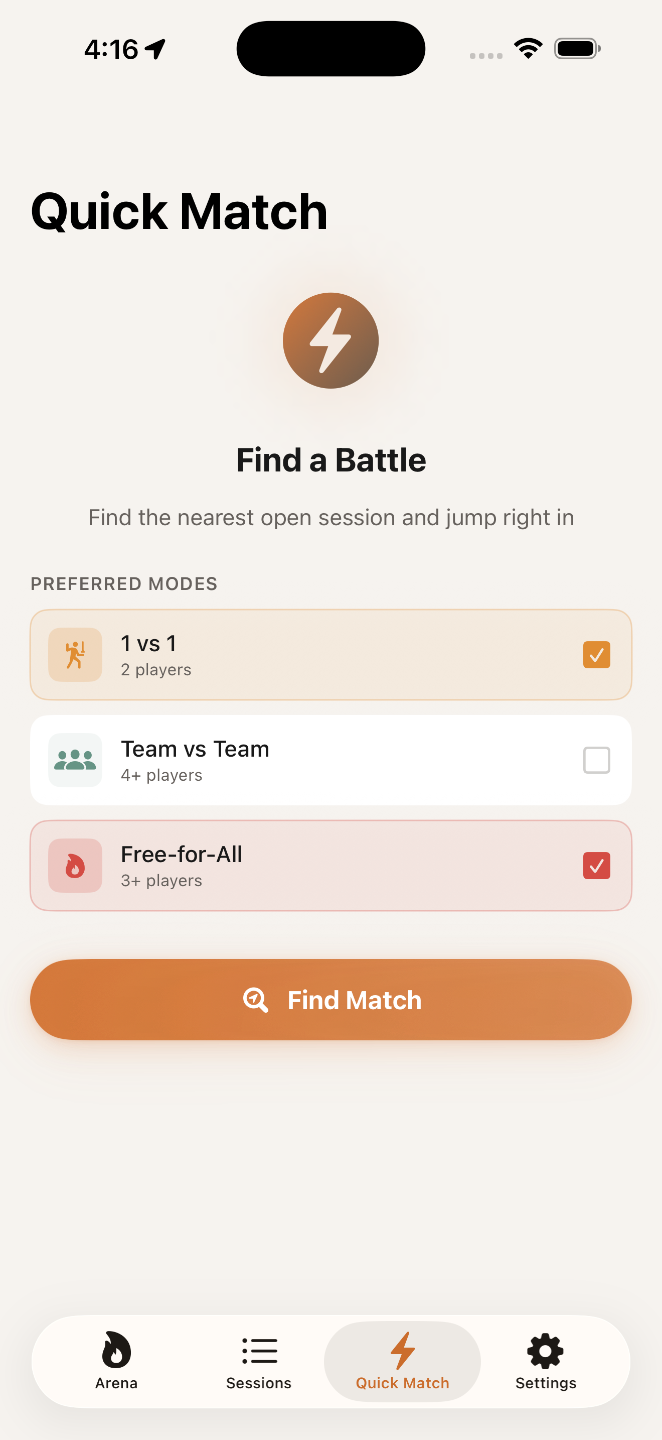 Quick match and live chat